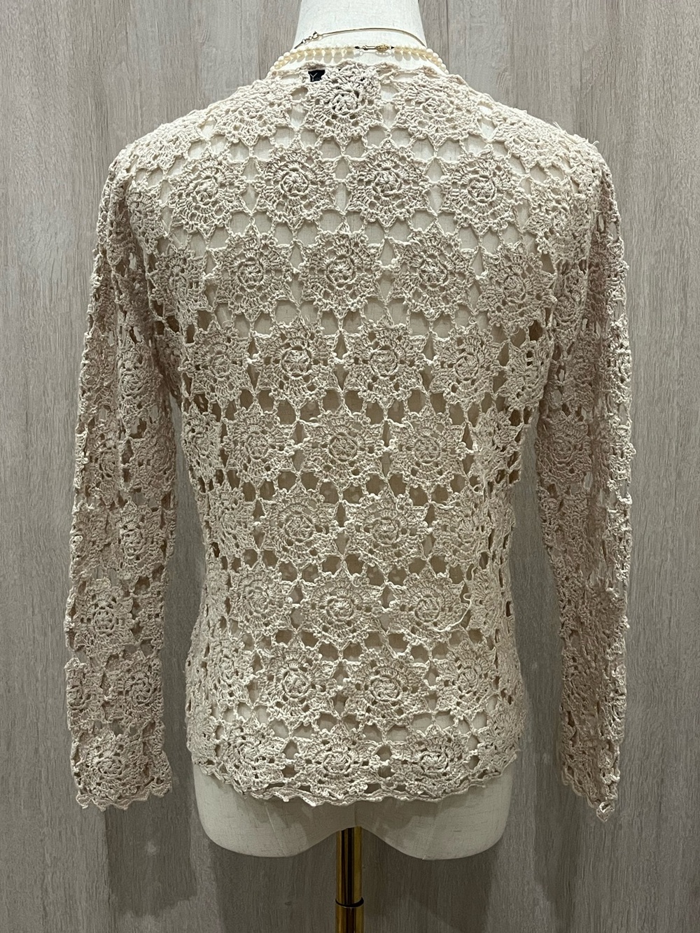 ZOEY Beige Hand Crochet Boho Sweater Top - Picture 3 of 7
